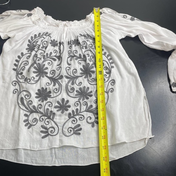 North Shore White Flowy Boho Embroidered Long Sleeve Tunic Top Shirt One Size - Picture 9 of 11